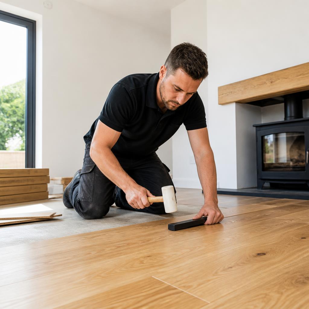 Flooring tradesperson from The CC Maintenance Ltd at work
